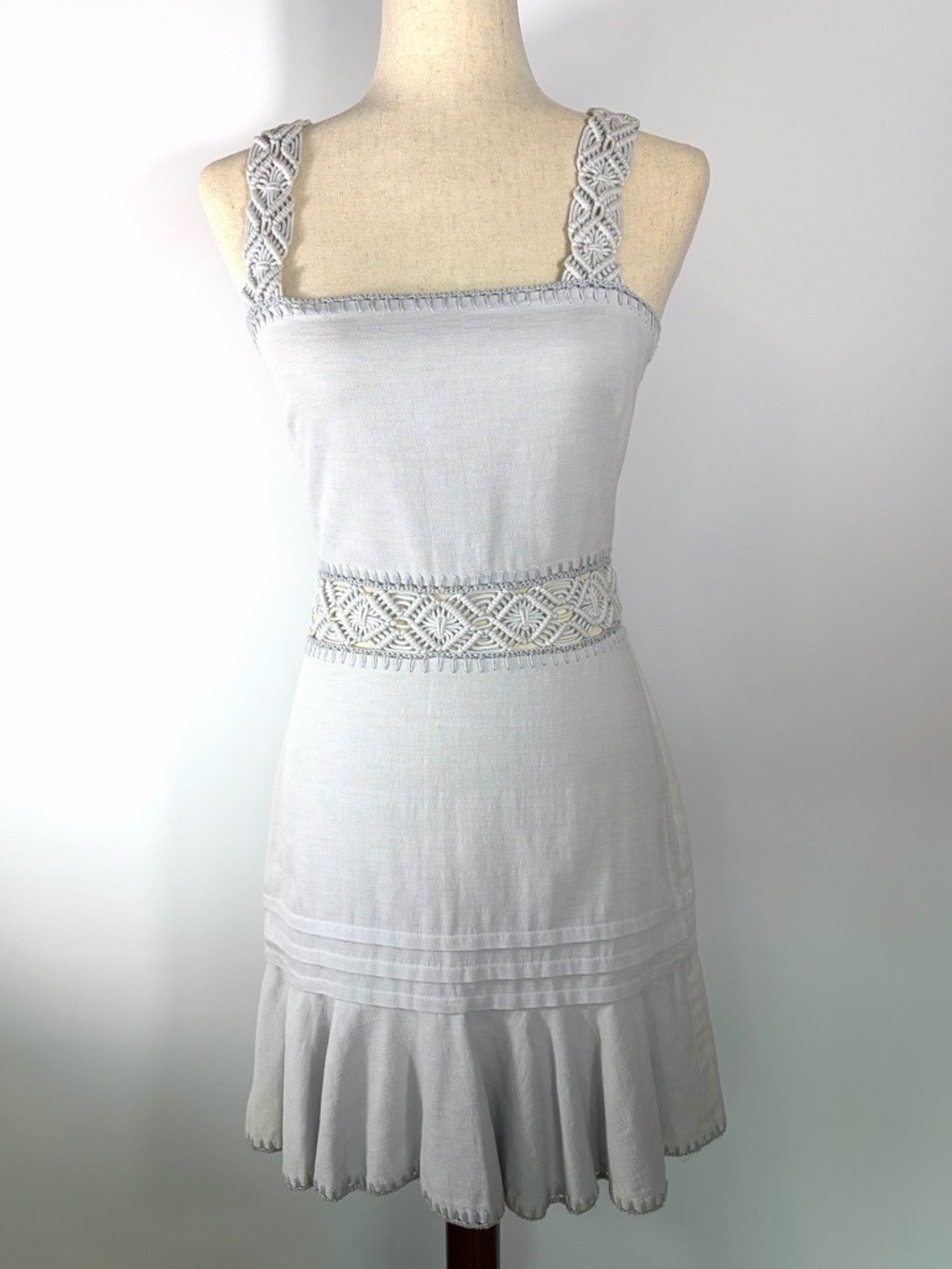 Jonathan Simkhai Light Gray Crochet-Trim Mini Dress